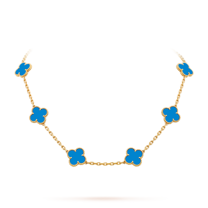 LUXURIOUS CLOVER NECKLACE 10 MOTIFS - BLUE