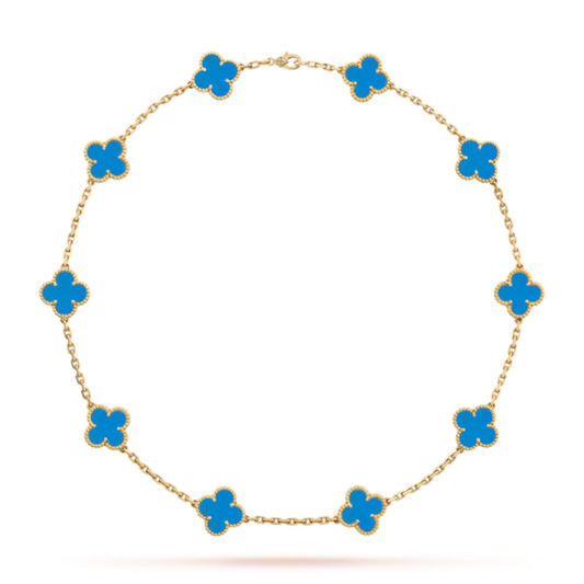 FLORAL CLOVER NECKLACE 10 MOTIFS - BLUE