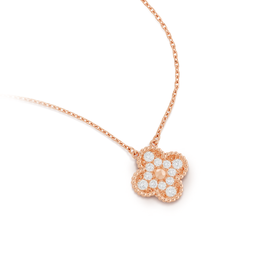 FORTUNE CLOVER NECKLACE | CUBIC ZIRCONIA/ROSE GOLD