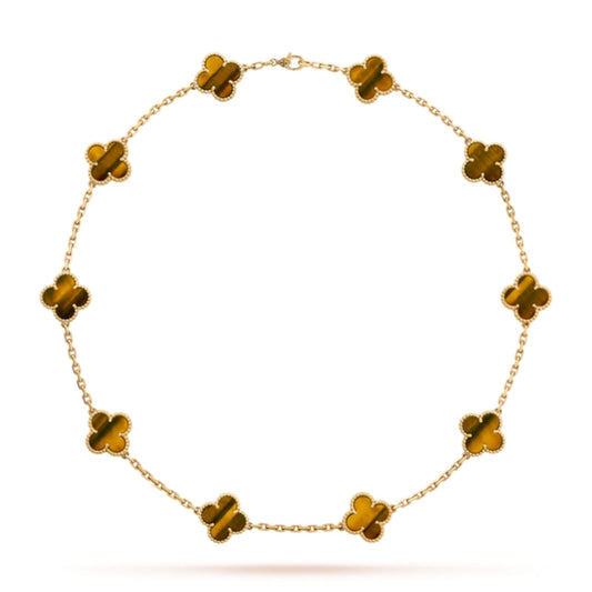 FLORAL CLOVER NECKLACE 10 MOTIFS - TIGER EYE