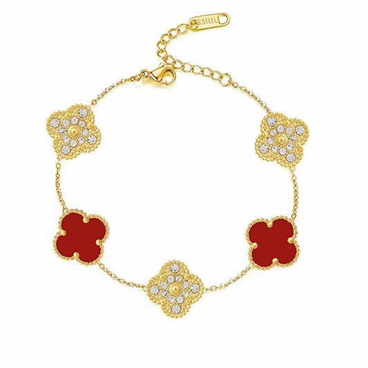 FORTUNE CLOVER BRACELET | CUBIC ZIRCONIA RED/GOLD