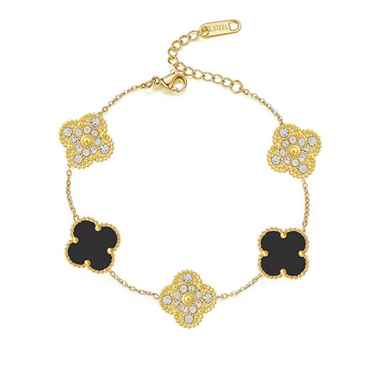 FORTUNE CLOVER BRACELET | CUBIC ZIRCONIA BLACK/GOLD