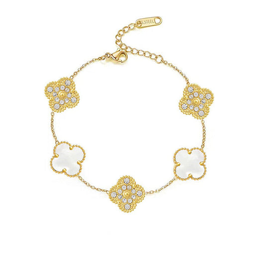 FORTUNE CLOVER BRACELET | CUBIC ZIRCONIA WHITE/GOLD