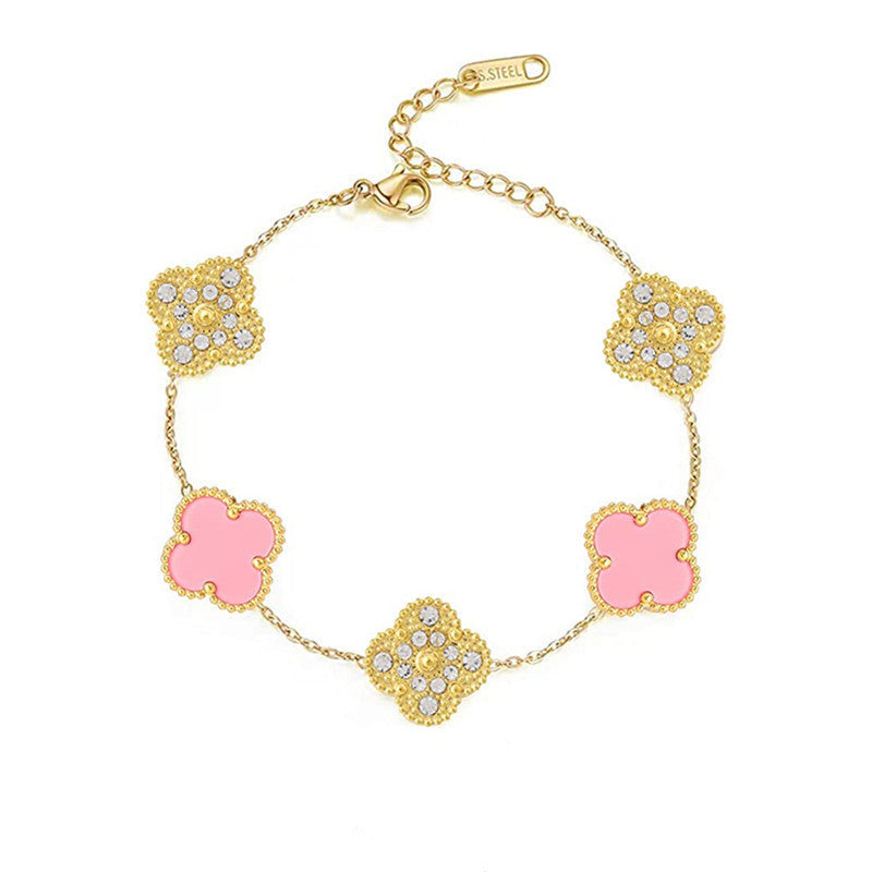 FORTUNE CLOVER BRACELET | CUBIC ZIRCONIA PINK/GOLD