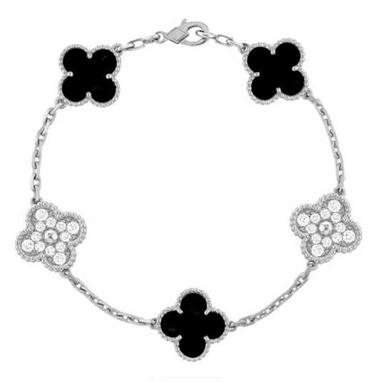 FORTUNATO CLOVER BRACELET | CUBIC ZIRCONIA SILVER/BLACK